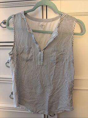 LOFT White Sleeveless Pinstripe V-Neck Camisole